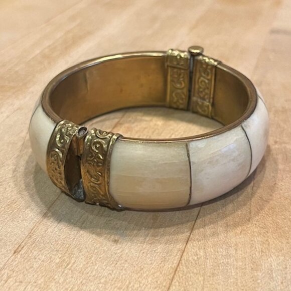 Antique Bone & Brass Hinged Bracelet